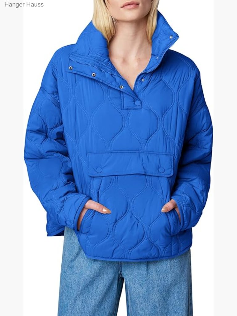 Quilted Lightweight Puffer Jacket Pullover Half Zip Coat With Pocket